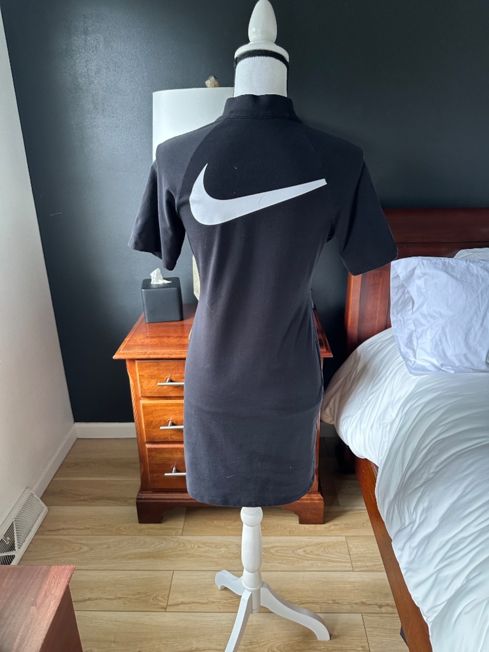 Nike Black Zip Neck Mini Dress - Sz M - Picture 4 of 5